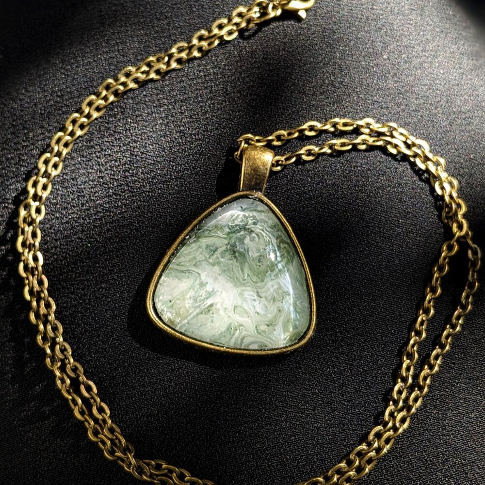 Handmade Painted Necklace, Vintage Style Pendant Necklace, Green Bronze Necklace